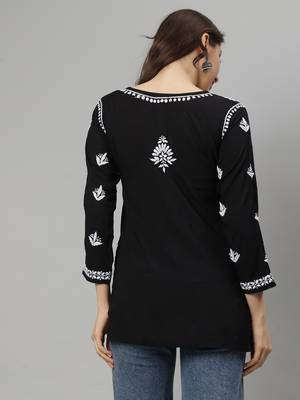 Black hand embroidered modal lucknowi chikankari top 3