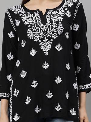 Black hand embroidered modal lucknowi chikankari top 4