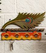Beautiful Mor Pankhi Wooden Key Holder for Home and Office Decor (4 Hooks, 9 in x 6 in)