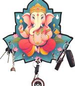 Lord Ganesha Printed Wooden Key Holder for Home and Office Decor - 9' Inches (5 Hooks, Multicolor)