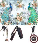 Peacock Designer Printed Wooden Key Holder for Home and Office Decor (Multi, 8.5 x 10 inches) Key Stand