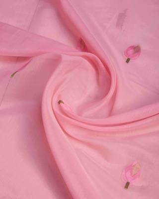 Pink Linen Blend Zari Border Floral work Saree With Blouse 5