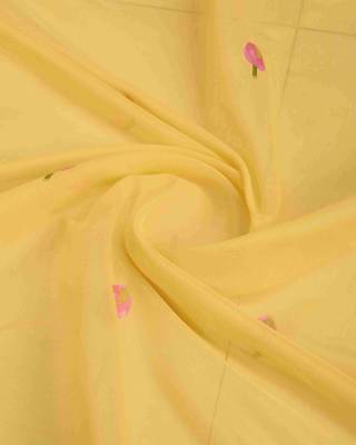 Yellow Linen Blend Beautiful Floral design Zari Border saree with Blouse 5