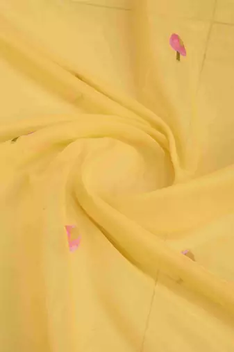 Yellow Linen Blend Beautiful Floral design Zari Border saree with Blouse