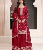 Red heavy embroidery dola silk semi stitched suits