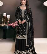 Black heavy embroidery dola silk semi stitched suits