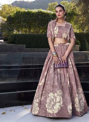 brown Women's Tussar Silk With Floral Print Cord-Set 1