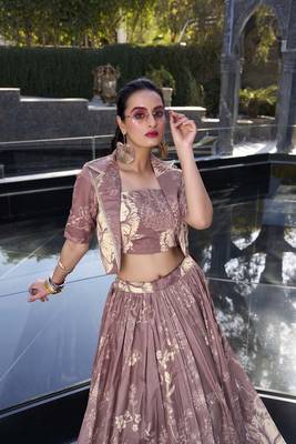 brown Women's Tussar Silk With Floral Print Cord-Set 2