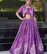 purple Women's Tussar Silk With Floral Print Cord-Set