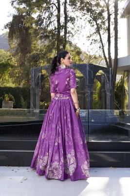 purple Women's Tussar Silk With Floral Print Cord-Set 4