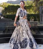 cream Women's Tussar Silk With Floral Print Cord-Set