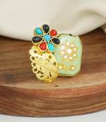 Red coral - turquoise meenakari ring adjustable