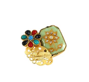 Red coral - turquoise meenakari ring adjustable 3