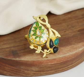 Black onyx - green onyx meenakari ring adjustable 1