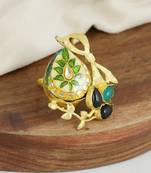 Black onyx - green onyx meenakari ring adjustable