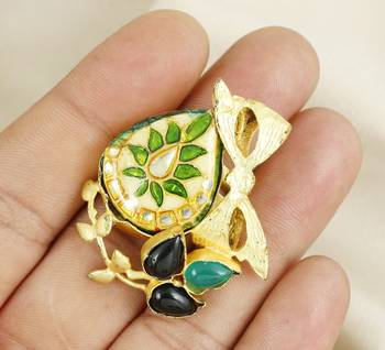 Black onyx - green onyx meenakari ring adjustable 2