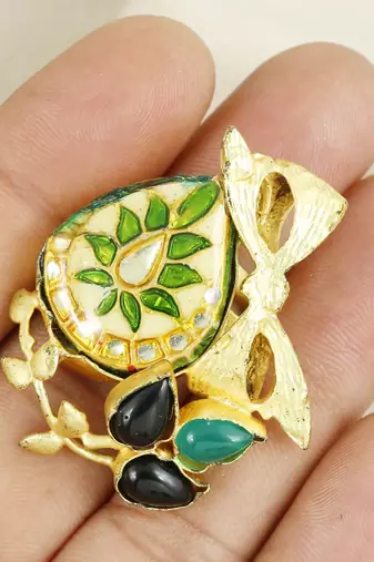 Black onyx - green onyx meenakari ring adjustable