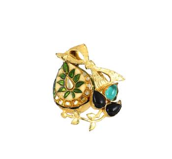 Black onyx - green onyx meenakari ring adjustable 3