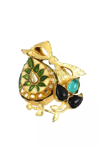 Black onyx - green onyx meenakari ring adjustable