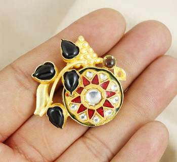 Black onyx - smoky quartz meenakari ring adjustable 2