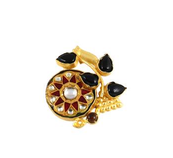 Black onyx - smoky quartz meenakari ring adjustable 3