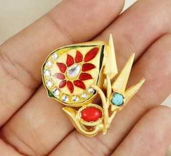 Red coral - turquoise meenakari ring adjustable 2