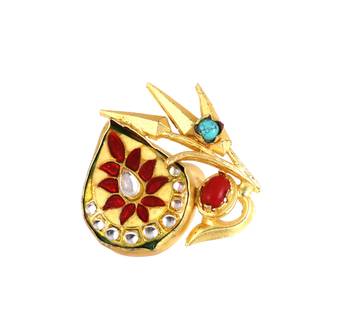 Red coral - turquoise meenakari ring adjustable 3