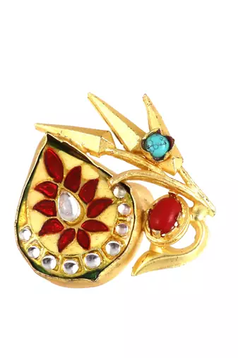 Red coral - turquoise meenakari ring adjustable