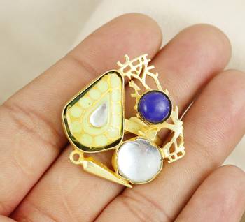 Lapis lazuli gold plated brass meena ring adjustable 1