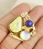 Lapis lazuli gold plated brass meena ring adjustable