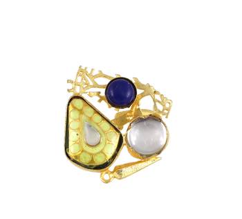 Lapis lazuli gold plated brass meena ring adjustable 3