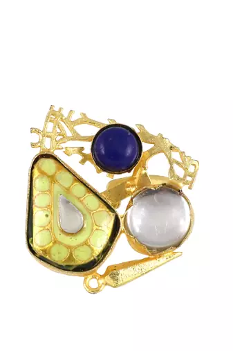 Lapis lazuli gold plated brass meena ring adjustable