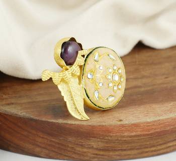 Amethyst gold plated brass meena ring adjustable 1