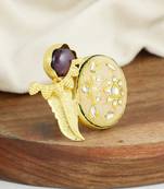 Amethyst gold plated brass meena ring adjustable