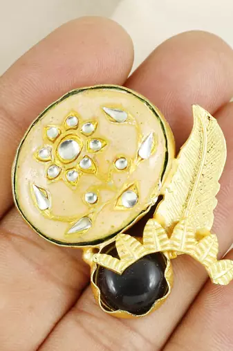Amethyst gold plated brass meena ring adjustable