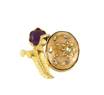 Amethyst gold plated brass meena ring adjustable 3