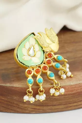 Turquoise gold plated brass ring adjustable