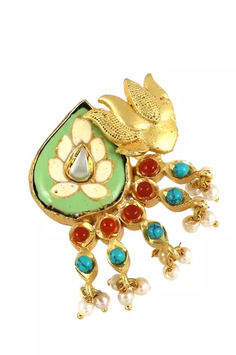 Turquoise gold plated brass ring adjustable