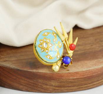 Red coral gold plated brass ring adjustable 2