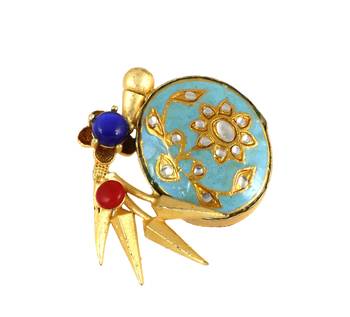 Red coral gold plated brass ring adjustable 3