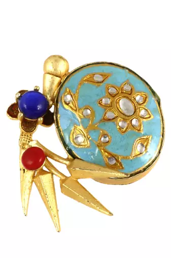 Red coral gold plated brass ring adjustable