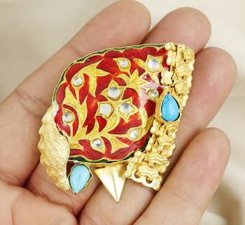 Turquoise gold plated brass meena ring adjustable 1