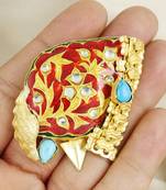 Turquoise gold plated brass meena ring adjustable