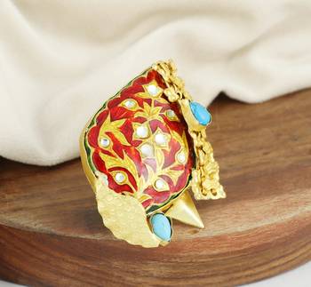 Turquoise gold plated brass meena ring adjustable 2