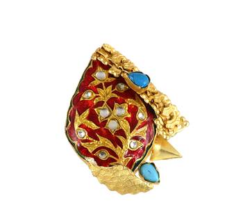 Turquoise gold plated brass meena ring adjustable 3