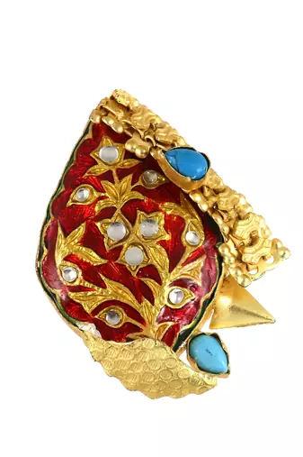 Turquoise gold plated brass meena ring adjustable