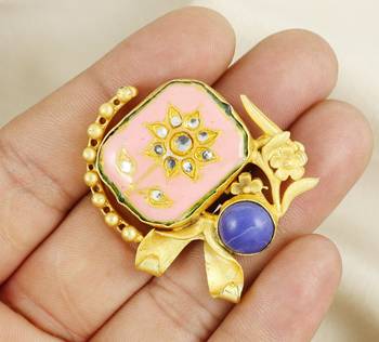 Lapis lazuli gold plated brass meena ring adjustable 1
