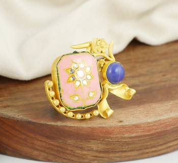 Lapis lazuli gold plated brass meena ring adjustable 2