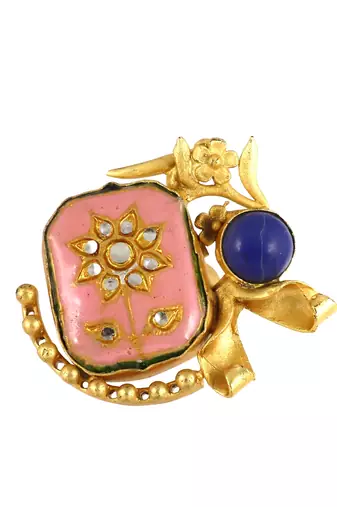 Lapis lazuli gold plated brass meena ring adjustable
