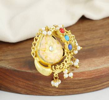 Gold plated brass meenakari ring adjustable 2